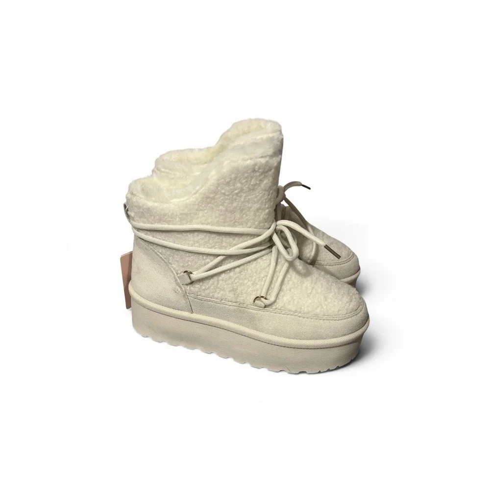 Olivia & Kate Platform Snow Boots Women Off White Faux Shearling 18STACEL Size 8